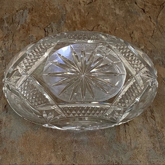 Vintage Cut To Clear Bohemian Czech Etched Clear Crystal Boat Bowl - Picture 4 of 12